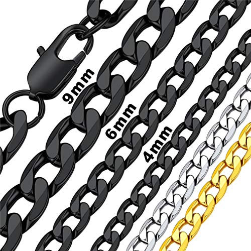 Bandmax Damen 6mm dünne Panzerkette Halskette klassische kubanische Gliederkette 46cm schwarz Edelstahl Hip Hop Kette Schmuck für Jungen Mädchen Kette für Geburtstag