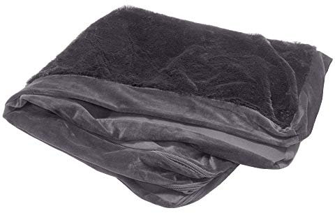 Furhaven Haustier-Hundebett-Bezug – Plüsch-Kunstfell und Samt, L-Form, Chaiselongue, Wohnzimmer, Eckcouch, Haustierbett, Ersatzbezug für Hunde und Katzen, Platingrau, Jumbo