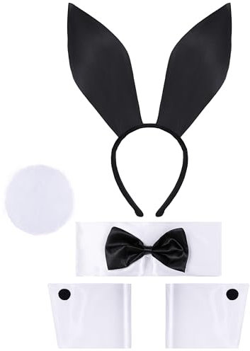 Spooktacular Creations Häschen Zubehör Set mit Hasenohren-Haarreif, Fliege, Hasenschwanz und Armmanschetten für Halloween, Karneval, Cosplay, Party Verkleiden