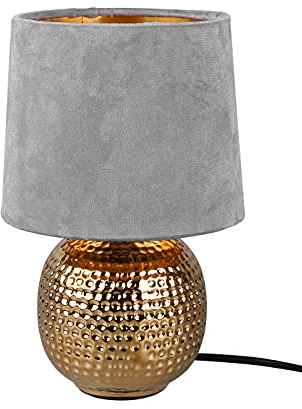 Reality Leuchten Tischleuchte Sophia R50821011, Keramik goldfarbig, Samtschirm grau oder goldfarbig, exkl. 1x E14, 16 cm