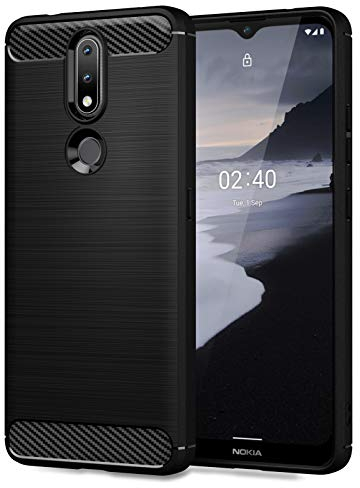 TesRank Nokia 2.4 Hülle, Premium Weiche kohlefaser Handyhülle mit Wärmeableitungs-Design [Shock Absorption] [Anti-Slip] Kratzfest Schutzhülle Case für Nokia 2.4-Schwarz