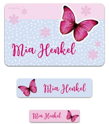 Striefchen® 100 Schulaufkleber mit Schmetterling Motiv und Name
