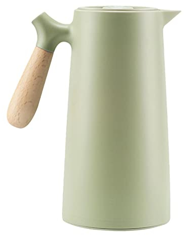 Tomaibaby Thermal Coffee Carafe with Lid and wooden handheld Nordic style Beverage Dispenser Thermal Kettle Insulation Hot Water Bottle Warm Keeping Bottle Green