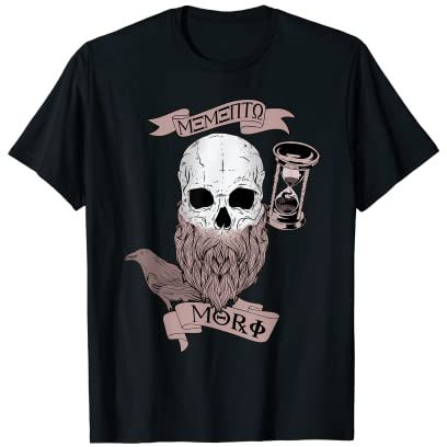 Memento Mori Stoicism Geschenk Bart-Totenkopf Stunde Uhr T-Shirt