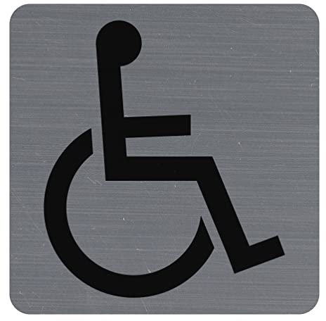 Exacompta - Réf. 67191E - 1 plaque de porte adhésive logo Handicapés - Plaque murale imprimée de signalisation -Sur tous supports - Aspect aluminium brossé - Dimensions : 7,5 x 7,5 cm