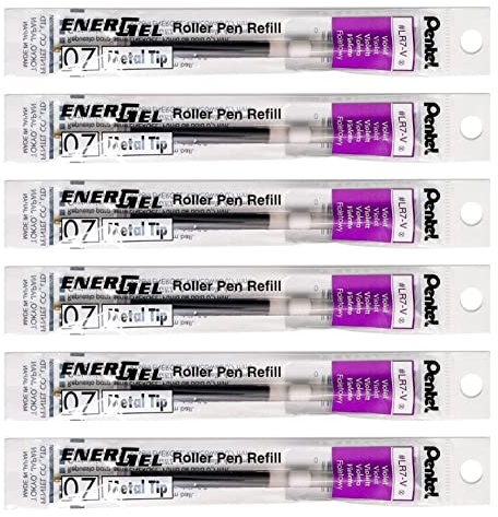 PENTEL LR7 Refills for Energel Liquid Rollerball Pen 0.7 Line 0.35 mm Purple Pack of 6