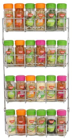 Buckingham Spice Rack 4 Tier Chrome Wall Mounted Back of Cupboard Door Organiser Premium Quality Heavy Gauge Storage for 20 Spice Jars 28 cm