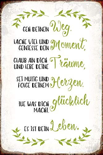 Blechschild 20x30cm gewölbt geh deinen Weg lache viel Metal Deko Geschenk Metall Schild