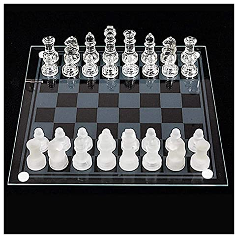 Schach Schachspiel Schachbrett Schachspiel-Set aus Glas, Schachbrett-Set aus mattiertem/poliertem Glas, Schachfiguren aus Glas mit gepolstertem Boden, Schachspiel-Set for Jugendliche und Erwachsene (