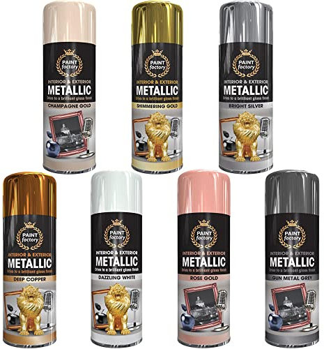 Classic Signature - 7 Can Mix Color Metallic spray paint 400ml Multipurpose Aerosol, Gold Silver Copper White Grey Quick and Fast Drying and Excellent Coverage for Metal, Wood, Plastic - D15