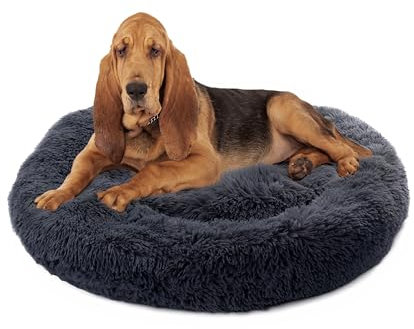 Paco Home Hundebett Katzenbett Flauschig Hundekissen Donut Hundedecke Hund Katze Hundekörbchen Katzenkorb Waschbar, Farbe:Anthrazit, Größe:Ø100 cm