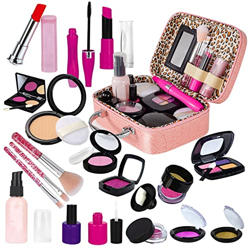 # 21-teiliges Make-up-Set für Mädchen, Kinder, waschbar, Make-up-Set, Prinzessin, kleine Mädchen, echtes Make-up, Kosmetik-Schönheits-Set, Spielzeug (Pink, One Size)
