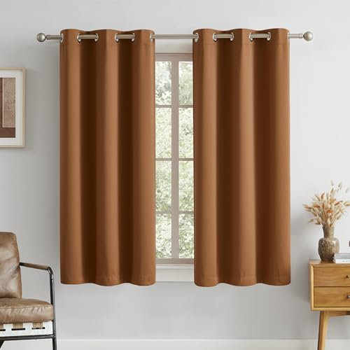 DUALIFE Tende oscuranti lunghe 150 cm, eleganti tende strette per piccole finestre, bagno, lavanderia, decorazioni autunnali (2 pannelli, rovere scuro, marrone dorato, 34 x 54 cm)