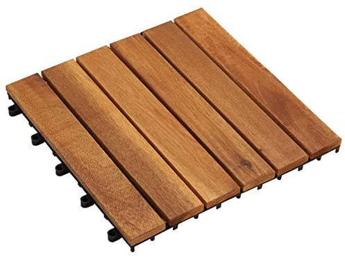 JUNZAI Baldosas de Porche 10 Piezas, Piscina Terraza, Suelo Madera Exterior, Tarima Exterior, Suelos Terraza, Suelo Jardin Exterior, Acacia patrón Vertical 30x30 cm