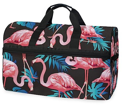 Vogelblatt Künstlerischer Flamingo Sporttasche Badetasche mit Schuhfach Reisetaschen Handtasche für Reisen Frauen Mädchen Männer
