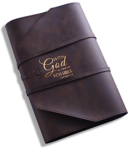 Braun Bibelhülle leder, 'With God All Things Are Possible Matthew 19:26' bibelhülle groß taschenbuch, Bibel zubehör Hülle Geschenke für Buchliebhaber, Christentum, Katholisch, Evangelisch, Matthew