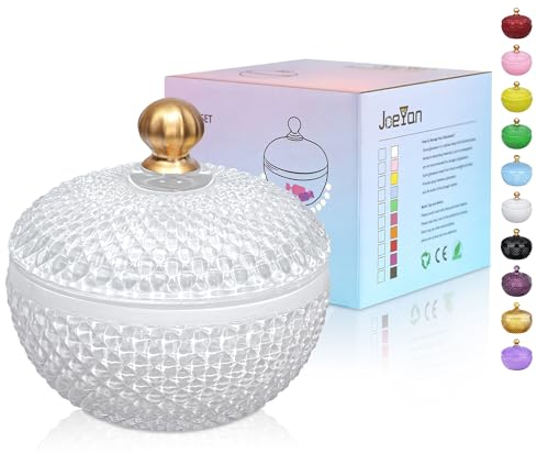 Joeyan Petits pots à bonbons en verre Blanc avec couvercle, plats à bonbons en verre gaufré pour les noix, chocolats, cookies, pot décoratif pour mariages, buffets de fête, décoration d'intérieur