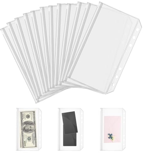 Simsky Paquet de 20 Pochettes pour Classeurs A6, Pochettes à Feuilles Mobiles Transparentes en PVC Imperméables pour Planificateurs de Cahiers, Pages D'insertion, Sacs à Feuilles Mobiles, Photo