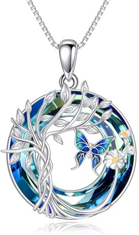 YAFEINI Baum des Lebens Schmetterling Kette für Damen 925 Sterling Silber Kristall Schmetterling Anhänger Baum des Lebens Schmuck Geschenk
