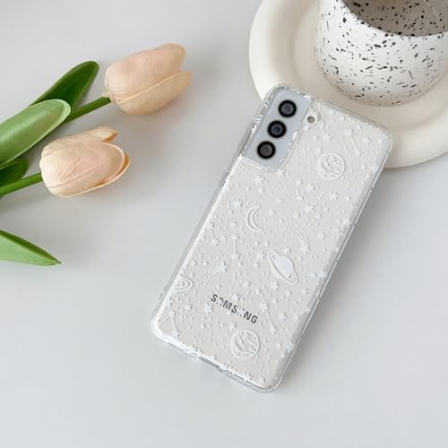 ZTOFERA Coque Compatible avec Samsung Galaxy S21 5G, Transparente Etui Housse en Silicone Antichoc Protection Coque avec Motif Planète Étoiles Bumper Cover, Clair avec Ciel Blanc