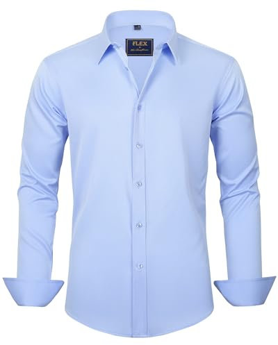 J.VER Hemd Herren Langarm Bügelfrei Freizeit Regular Fit Business Faltenfrei Formales Anzug Hemden,Hellblau,L
