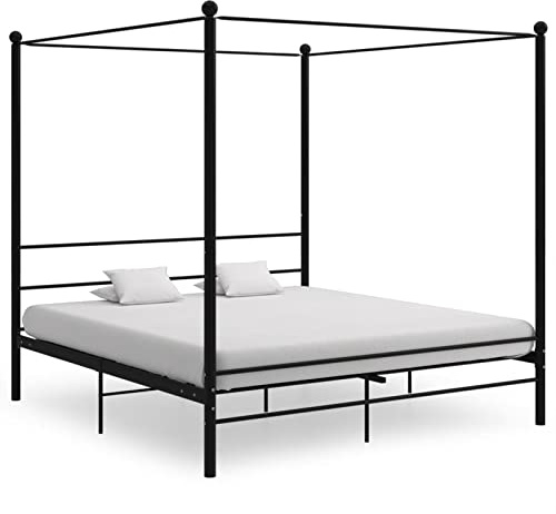 Gecheer Letto a Baldacchino, Struttura Letto Singolo e Matrimoniale, Telaio a Baldacchino in Metallo, Nero 180x200 cm