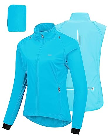 33,000ft Women's Cycling Jacket Waterproof Breathable Running Jacket Women High Visibility Reflective Cycling Vest with Removable Sleeves Blue S