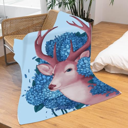 KnorRs Rentier Hirsch REH Druck Flanell Fleecedecke 100x130cm, 3D Kreative Decke Flauschige Weich Kuscheldecke Für Mädchen Und Damen (T2,180 x 200 cm)