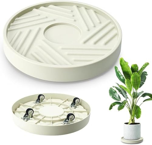 dewdat Plant Caddy - Round Plant Caddy With Hidden Wheels, 12 Inches Round Metal Plant Pot Caddy, Heavy Duty Plant Caddy With Wheels Plant, Pot Base For Plants Indoor Outdoor, Plant Saucer
