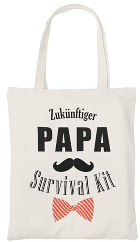 Zinello Design – Survival Kit für werdende Väter – Tote Bag aus 100% Baumwolle mit Aufdruck „Zukünftiger Papa – Überlebenspaket“ – Geschenktüte für Schwangerschaft, Babyparty & Geburt – 40×35×10 cm