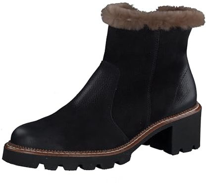 Paul Green Damen Stiefelette mit Lammfell, Frauen Ankle Boots,Warm gefüttert,halbstiefel,Kurzstiefel,uebergangsschuhe,Schwarz (Black),38 EU / 5 UK