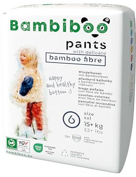 Bambiboo Hautfreundliche Einwegwindeln mit Feinen Bambusfasern - Windelhosen Baby Windeln - Einwegwindelpants Wegwerfwindeln - Schutz für Empfindliche Haut - Sehr Saugfähig - Größe 6 (XXL), 15 Stück