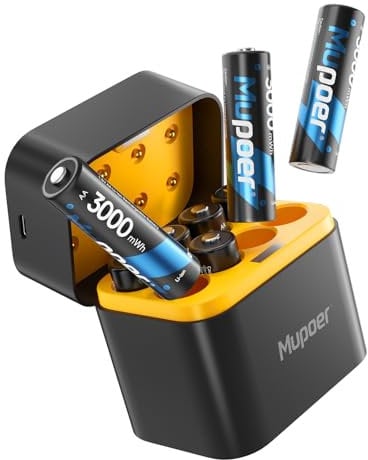 Mupoer AA Rechargeable Batteries with Charger, AA Rechargeable Batteries 3000 mWh, 1.5 V High Capacity Lithium Battery, Pack of 8 AA Batteries, Double A Batteries with Quick Charge, 2500 Cycles of