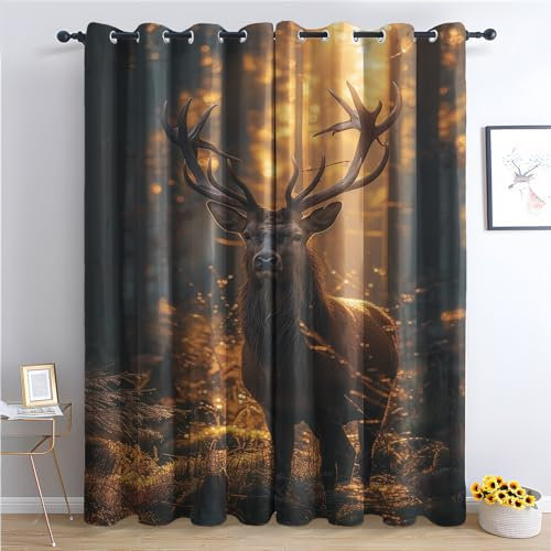 Generisch Vorhänge Hirsch, Vorhang Blickdicht mit Ösen, Verdunklungsvorhänge Thermovorhang Fenster Gardinen Schlafzimmer Wohnzimmer, Blackout Curtain, 2er Set H 160 x B 140 cm - K&W294