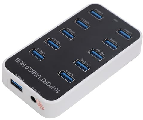 10 Ports USB 3.0 Hub, Daten USB Hub, Daten Hub Splitter USB 3.0 Schnelle Daten USB Dockingstation DC12V 24V für Laptop, Desktop, TV, Spielekonsole