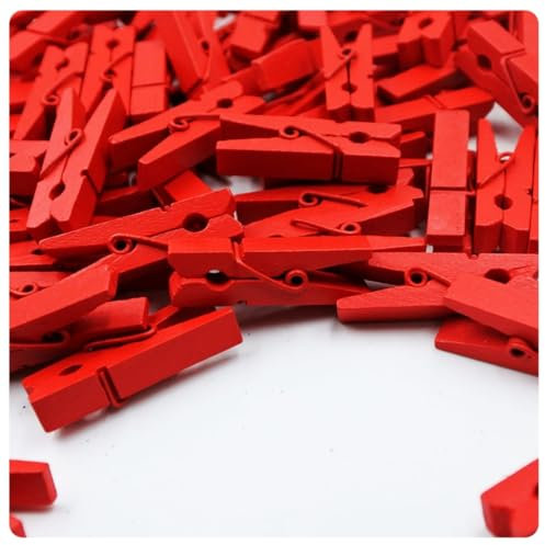 Pmnzdy 100 Stück Holz Wäscheklammern farbige Natur 3.5 cm süße Kleine Mini Bunt Holzklammern Zierklammern für Fotos Klammern Bilder klein Holzdekoration Clips Postkarten Geschenke deko Rot