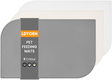 LDYOEN Tapis Gamelle Chat - Tapis de Nourriture pour Chat - Tapis Gamelle Chien avec Rebords Surélevés pour Contenir Les Déversements - Tapis de Bol en Silicone sans BPA - 48x30cm - Gris