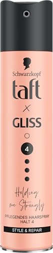 Taft x Gliss Holding me Strongly Haarspray Haltegrad 4 (250 ml), Styling Spray gibt starken Halt für alle Haartypen, Haarspray ohne Silikone mit Arganöl und Provitamin B5