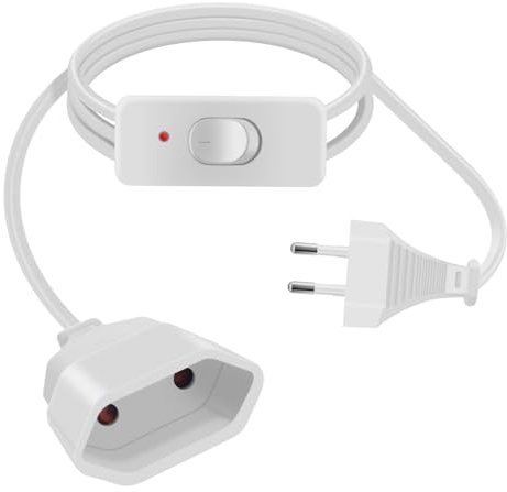 HuaLiSiJi Euro Verlängerung mit Schalter 2,5A 250V Verlängerungskabel Eurostecker mit Schalter 2x0.75 mm² Schalter mit LED, für Haushaltsgeräte TV PC Lampe Monitor (Weiß, 2 m)