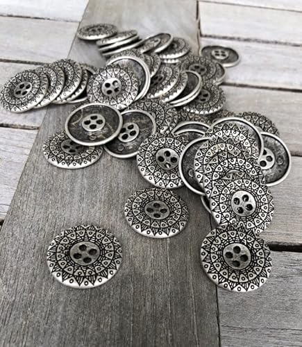 silber antik flache Metall Knöpfe 4 Loch 15mm, 18mm, 20mm oder 25mm (10 Stück) (20mm)