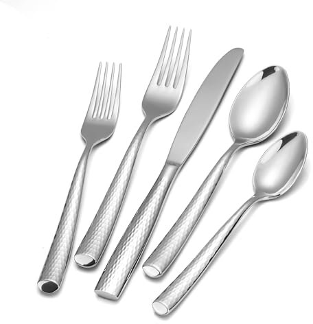 40-teiliges 18/10 extra schweres Besteck für 8 Personen, hochwertiges geschmiedetes Besteck-Set, dicker Griff, luxuriöses gehämmertes Design, spülmaschinenfest