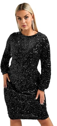 Yours London Curve Velvet Long Sleeve Sequin Dress - Women's - Plus Size Curve