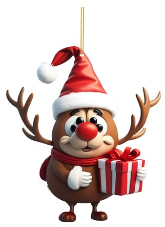 Christbaumkugeln, Niedlicher Weihnachtsbaum Anhänger, 2D Acryl Cartoon Weihnachtselch Anhänger, Weihnachten Deko Geschenk, Spaß Weihnachtsanhänger Deko, Auto Weihnachtsschmuck (A, One Size)