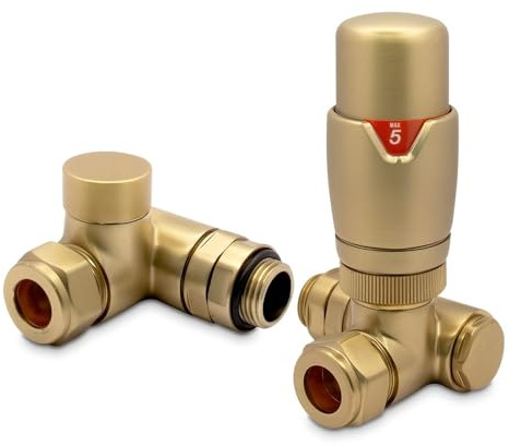 Brushed Brass Thermostatic Dual Fuel Valves for Towel Rails (Pair)
