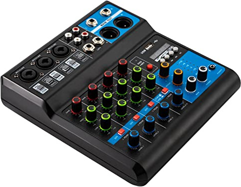 Mini Audio Mixer Soundboard Konsole Schreibtischsystem mit Reverb-Effekt, 48V Phantomspeisung 5 Kanal Stereo Sound Mischpult, Bluetooth USB Audio Sound Mixer für Aufnahmen, KTV, Live