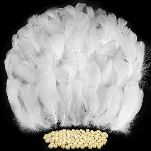 TOPCZY 300 Pcs White Feathers for Christmas Tree, Wedding, DIY Crafts (White, 1.9-3.1inch, 2.3-4.7inch)