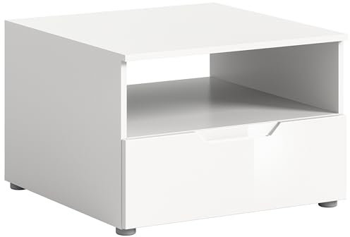 xonox.home Tisch Solero Couchtisch Wohnzimmertisch Tisch Wohnzimmer Sofatisch Beistelltisch in Front weiß Hochglanz tiefzieh Korpus weiß, ca. 66x45x66 cm