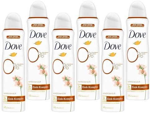 6x Dove Deodorant-Spray Apfelblütenduft Deo mit pflegendem Zink-Komplex und 0% Aluminiumsalzen,2x Schutz Deodorant 150 ml (6er Pack)