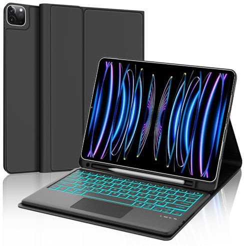 WINCHKING Clavier pour iPad Pro 6 ème - Coque Clavier pour iPad Pro 12,9 Pouces (6ème / 5ème / 4ème / 3ème), Trackpad Multi-Touch,Rétroéclairage 7 Couleurs, AZERTY (Ferreux)