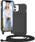 Vauki Cover per iPhone 12/12 Pro con Cordino Porta Carte, Morbido TPU Silicone Case con Laccio Tracolla, Regolabile e Rimovibile, Antiurto AntiGraffio Case per iPhone 12/12 Pro, Nero